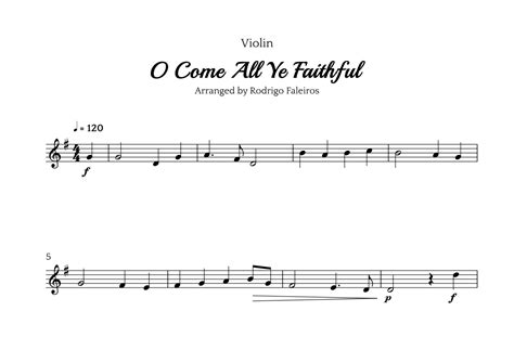 O Come All Ye Faithful For Violin Solo Arr Rodrigo Faleiros Sheet Music Anonymous