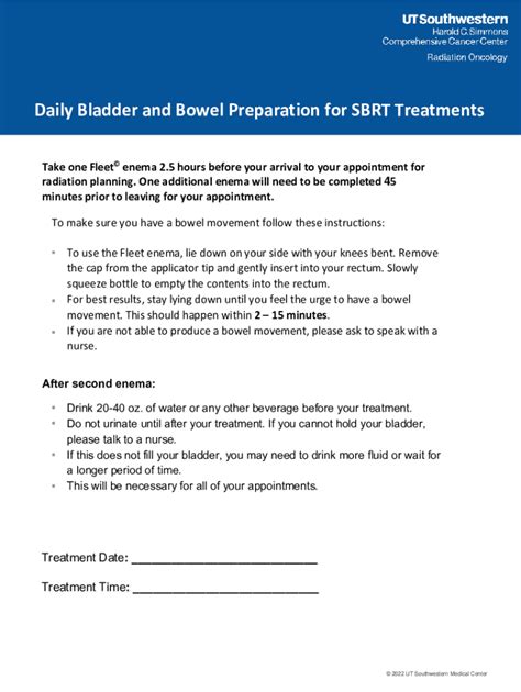 Fillable Online Daily Bladder And Bowel Preparation For Sbrt Treatments