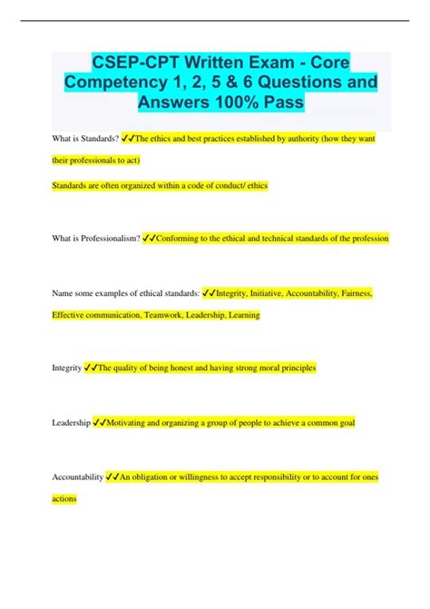 Csep Cpt Written Exam Core Competency Questions And