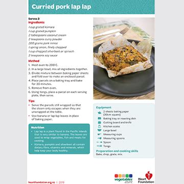 Curried Pork Lap lap Recipe. Teaching Resource - Heart Foundation NZ