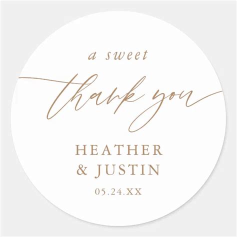 Gold A Sweet Thank You Wedding Favor Classic Round Sticker Zazzle