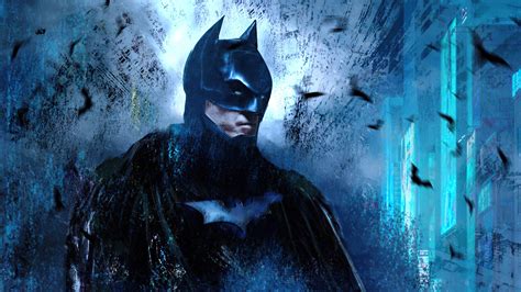 Batman In Blue Building Background 4k Hd Batman Wallpapers Hd