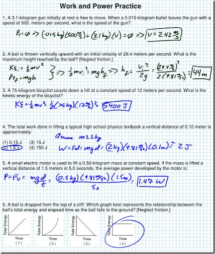 Calculating Work Worksheet Physics Work And Power Practice Ws Solutions Regents Physics