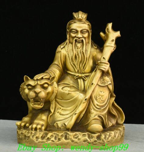 Old Chinese Brass Copper Folk Mammon Money Wealth God Ride Tiger