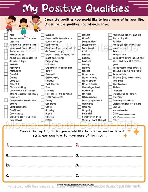 Free My Qualities Worksheet Download Free My Qualities Worksheet Png