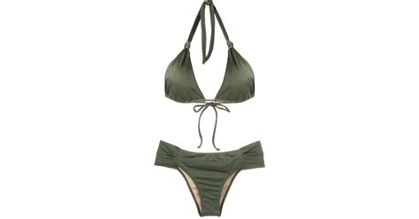 Brigitte Bardot Knot Detail Triangle Cup Bikini In Green Lyst