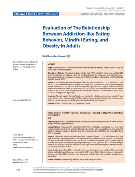 PDF Evaluation Of The Relationship Between Addiction Like Eating