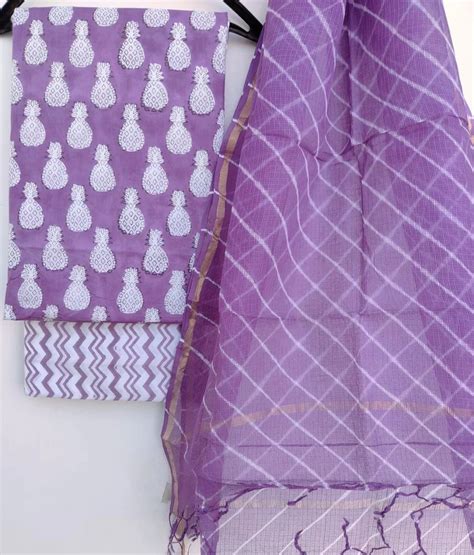 Purple Hand Block Printed Cotton Unstitched Suit At Rs 999 Set Cotton