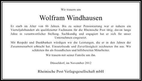 Alle Traueranzeigen F R Wolfram Windhausen Trauer Rp Online De