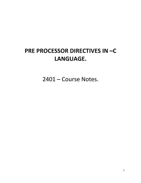 Preprocessor Directives Unit Pre Processor Directives In C