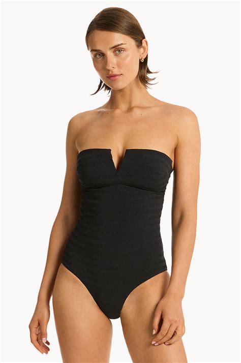 Sea Level Palisades Vee Bandeau One Piece Black Swimwear Galore Au