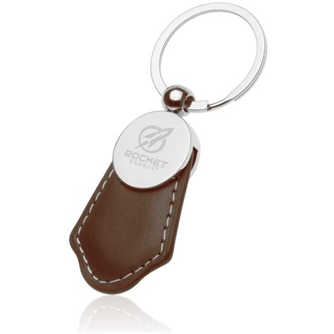 Custom Brown Leather And Metal Keychains With Logo