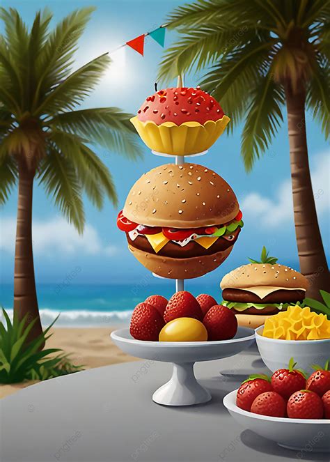 Summer Beach Buffet Food Party Poster Event Flyer Design Background