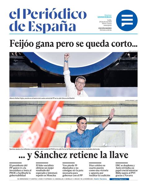 Portada De El PeriÓdico De EspaÑa Del Lunes 24 De Julio Del 2023 El Periódico De España