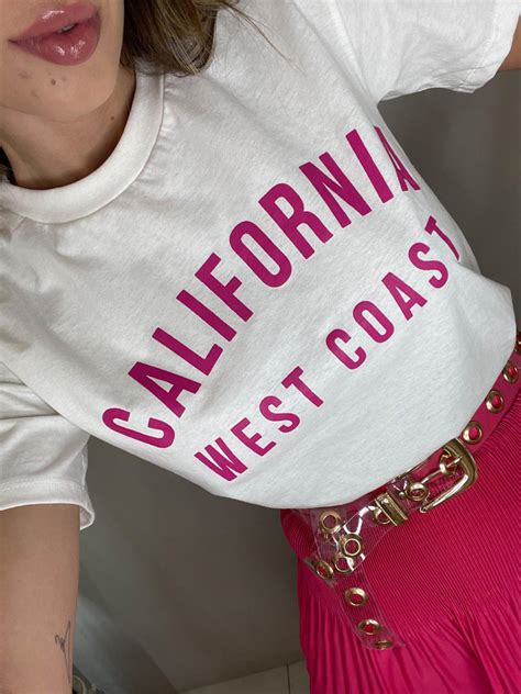 T Shirt California Coast Manguinha Pink Off White Lavinny Store