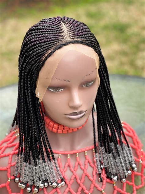 Braided Cornrow Wig With Beads Made On A Frontal Wigs For Etsy