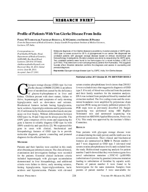 (PDF) Profile of patients with Von Gierke disease from India | Parag ...