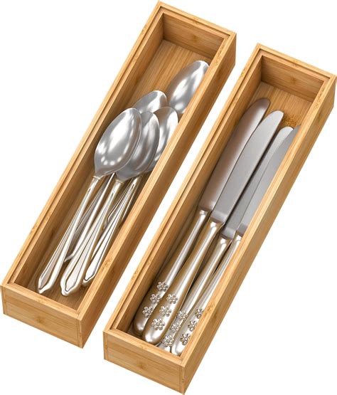 Amazon Kigley Pieces Bamboo Drawer Organizer Kitchen Utensils