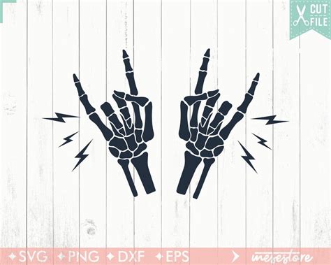 Skeleton Rock Hands Svg Rock And Roll Svg Skeleton Hand Svg Rock N Roll Hand Sign Silhouette