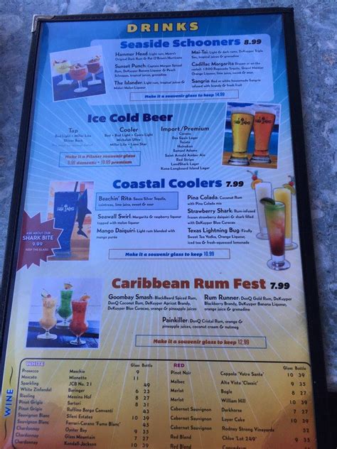 Menu at Fish Tales restaurant, Galveston