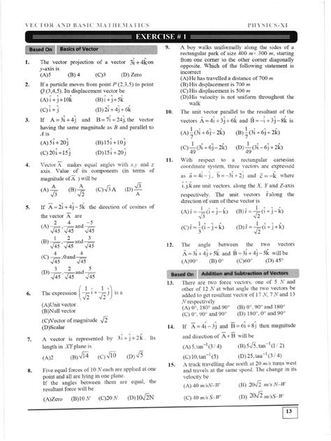 Chap 1 Vector And Basic Mathematics Exercise And Answer Key Pau Pdf