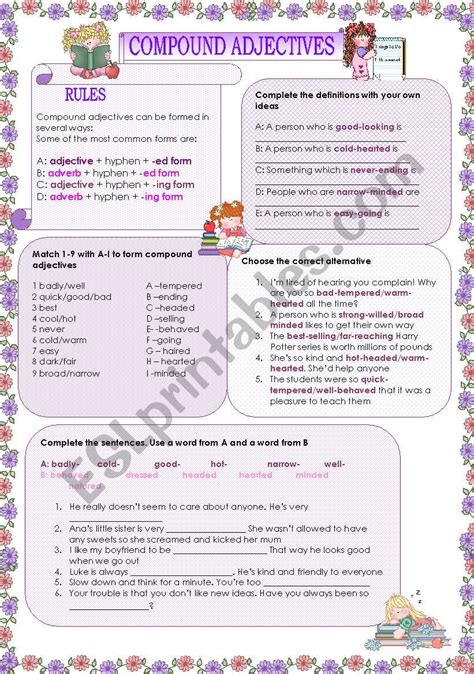 COMPOUND ADJECTIVES ESL Worksheet By Yola1923