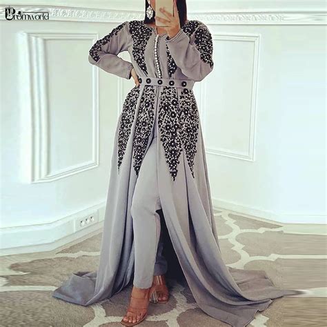 Elegant Moroccan Caftan Gray Formal Dress Women Elegant Pantsuit