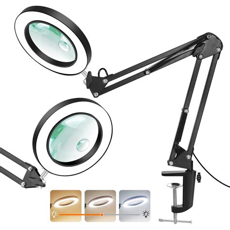 Buy Magnifying Glass with Light and Clamp, 5X & 10X Magnifying Lens ...