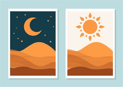 Set Of Abstract Vector Boho Sun And Moon Wall Decoration Desert Style