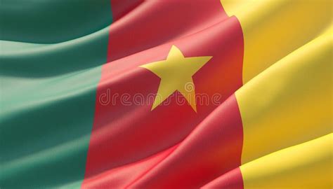 Waved Highly Detailed Close Up Flag Of Cameroon 3D Illustration Stock