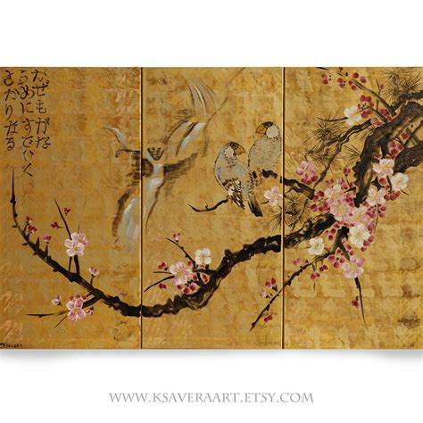 Japan Art Cherry Blossom And Love Birds Japanese Style Zen Painting