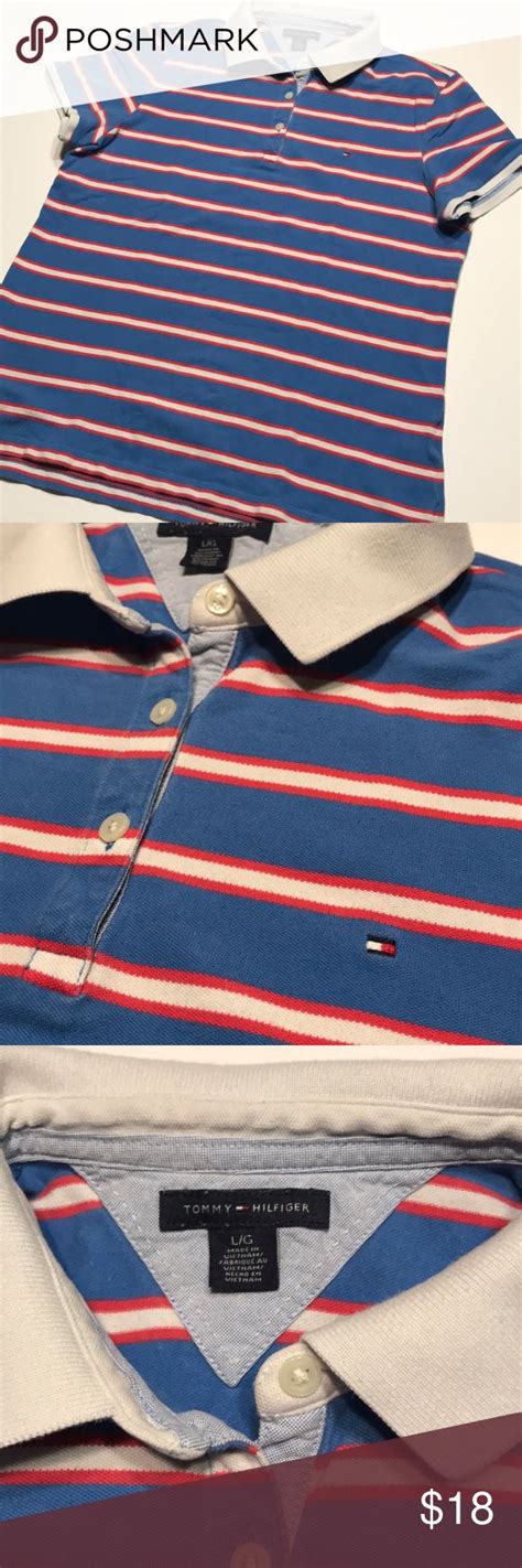 Tommy Hilfiger Red White And Blue Polo Shirt Size L