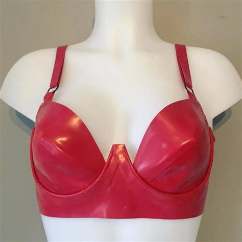 High Quality Natual Latex Sexy Club Wear Women Punk Red Tops Latex Bra In Zentai From Novelty