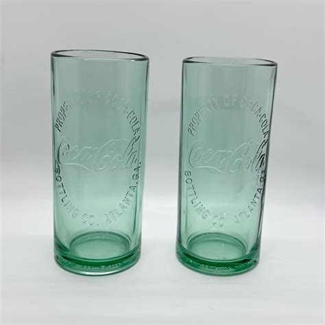 Coca Cola Dining 209 Coca Cola Green Glass Tumblers Property Of Coke Tall Heavy Retro