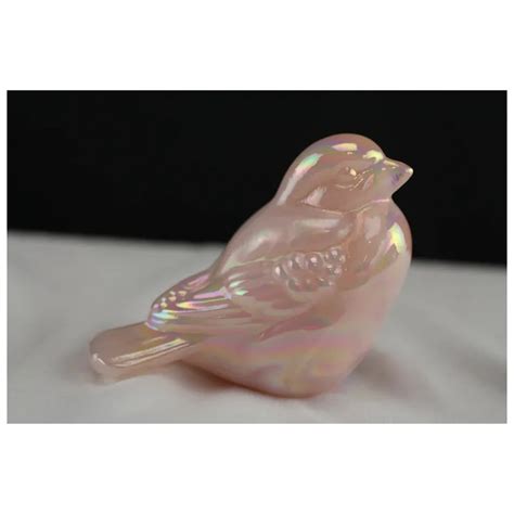 Fenton Iridescent Champagne Pink Sparrow Figurine Ruby Lane