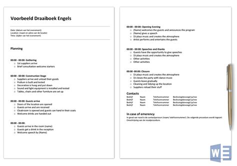 Voorbeeld Draaiboek - Sjabloon in Word en Excel (Gratis)