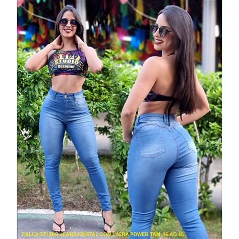 Calca Jeans Delave Cristal Cintura Alta Empina Bum Bum Modela No Corpo