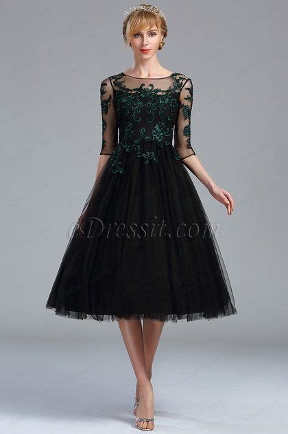 Black Half Sleeves Lace Appliques Cocktail Dress 04170400 EDressit