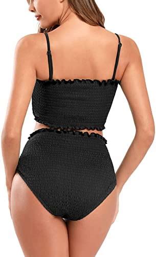 Amazon Shekini Women S Shirred Bandeau Bikini High Waist Bathing