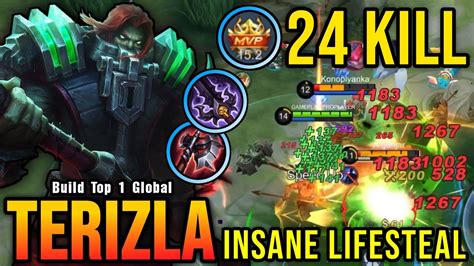 24 Kills Terizla Best Build Offlane Insane Lifesteal Build Top 1 Global Terizla ~ Mlbb