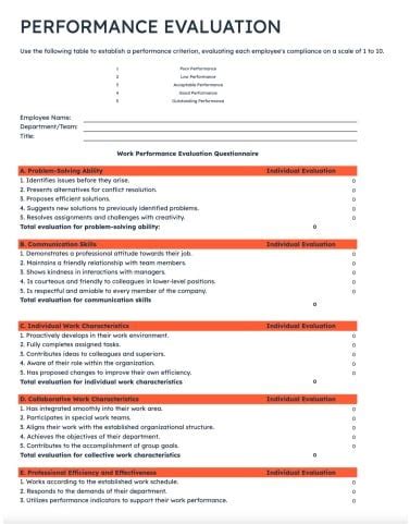 Free Performance Evaluation Template For Excel Google Sheets Hubspot