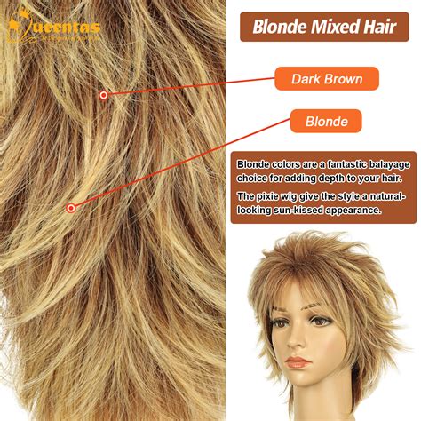 Queentas Short Blonde Wig Layered Blonde Wig With Bangs Synthetic Pxie Cut Wigs For Women Blonde