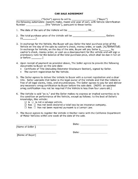 Punto muerto Asco Baño sample contract for selling a car Estereotipo