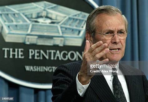 Secretary Of Defense Donald Rumsfeld Speaks At The Pentagon Photos And