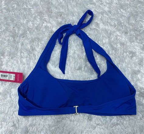 Xhilaration Womens Bikini Top Ribbed Halter Bralette Blue Size L 8 10