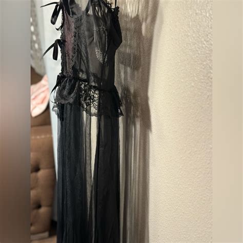 Feris Intimates Sleepwear Vintage Feris Long Lacey Lingerie Sheer With Black See Through