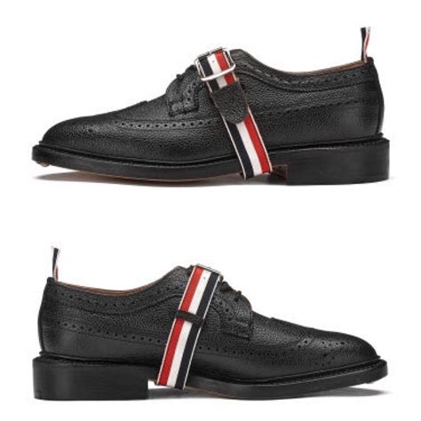 全新US 10 Thom Browne CLASSIC LONGWING BROGUE W RWB GG STRAP LEATHER