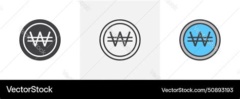 Korean won icon set korea money coin symbol Vector Image