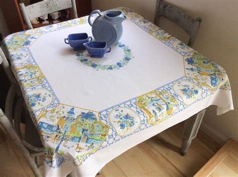 Vintage Startex Tablecloth Sunday In The Park In Paris French Etsy