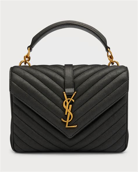 Saint Laurent College Medium Flap Ysl Shoulder Bag In Quilted Leather